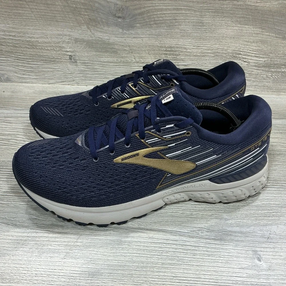 Brooks Adrenaline GTS 19 Mens Running Shoes Navy Gold Sneakers Size 11.5 D